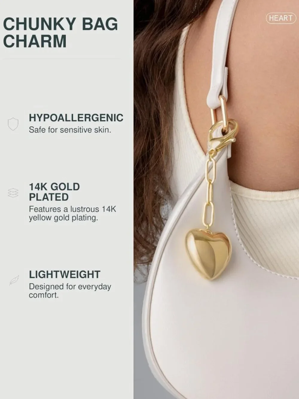 Chunky Heart & Cherry Bag Charm - 14K Gold Plated Keychain for Handbags & Totes